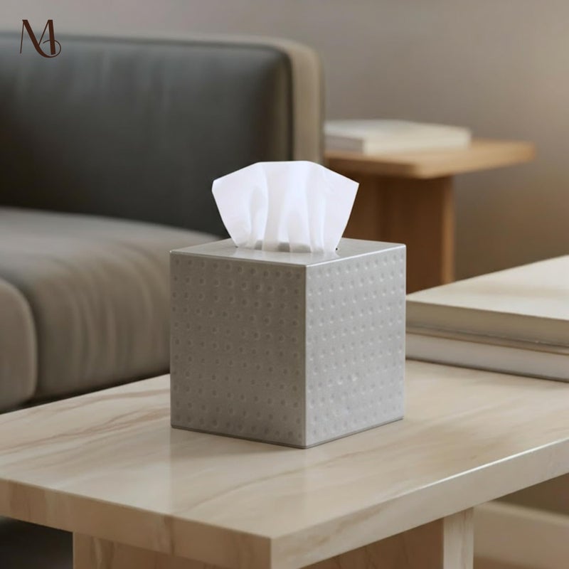 Monarch Abode Tissue Box Cover Square â€“ Hand Hammered Pewter Metal Tissue Holder Box for Bathroom Accessory, Aesthetic Decorative Facial Napkin Cube for Modern Home Decor - Image 4